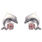 Boucles d'oreilles en argent 925/000 et cristal rose.
