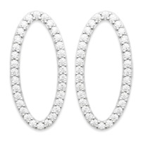Boucles d'oreilles pendantes en forme de cercle ovale en argent 925/000 rhodié pavées d'oxydes de zirconium blancs.