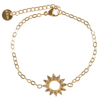 Bracelet composé d'une chaîne en acier doré et une étoile pavée de strass. Fermoir mousqueton avec 3 cm de rallonge.