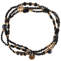 Lot de 3 bracelets élastiques composé de perles en acier doré, de perles de couleur noire et de deux perles de couleur bleue.