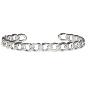 Bracelet jonc rigide ouvert en forme de chaîne en acier argenté.