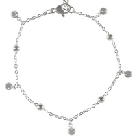 Bracelet composé d'une chaîne avec boules en acier argenté et de pampilles serties de cristaux. Fermoir mousqueton avec 4 cm de rallonge.
