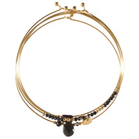 Lot de 5 bracelets jonc fil rond fin en acier doré avec des perles de couleur noire.
