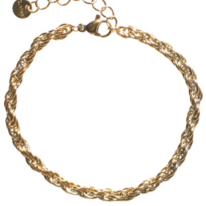 Bracelet chaîne en acier doré. Fermoir mousqueton avec 3 cm de rallonge.