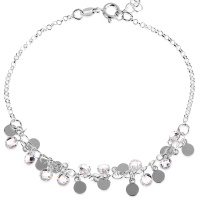 Bracelet composé d'une chaîne avec pampilles rondes en argent 925/000 rhodié et pampilles en cristaux. Fermoir anneau ressort avec 3 cm de rallonge.