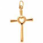 Pendentif croix avec cœur en plaqué or.