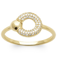 Bague composée d'un anneau avec boule en plaqué or jaune 18 carats et un cercle pavé d'oxydes de zirconium blancs.