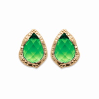 Boucles d'oreilles pendantes en forme de goutte en plaqué or jaune 18 carats serties d'une pierre de couleur verte.