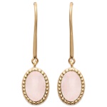 Boucles d'oreilles pendantes en plaqué or et quartz rose.