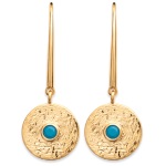 Boucles d'oreilles pendantes en plaqué or et pierres d'imitation turquoise.