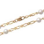 Bracelet en plaqué-or et perles d'imitation. Maille figaro 1-1.