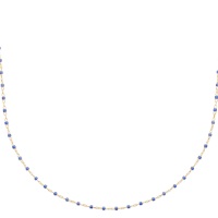 Collier en plaqué or 18 carats avec perles de miyuki de couleur bleue. Fermoir mousqueton avec 3 cm de rallonge.