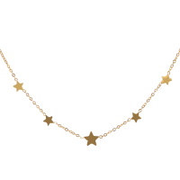 Collier composé d'une chaîne avec 5 étoiles en acier doré. Fermoir mousqueton avec 5 cm de rallonge.
