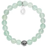 Bracelet élastique avec boule en acier argenté et perles en pierre de jade.