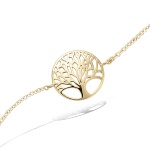 Bracelet composé d'une chaîne et d'une pastille ronde avec le motif ajouré d'un arbre de vie en plaqué or jaune 18 carats.