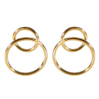 Boucles d'oreilles pendantes composées de deux cercles en acier doré.