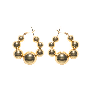 Boucles d'oreilles créoles composées de boules en acier doré.