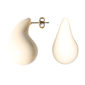 Boucles d'oreilles pendantes en forme de goutte en acier doré et en résine de couleur blanche ivoire.