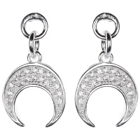 Boucles d'oreilles pendantes au motif de croissant de lune en argent 925/000 rhodié pavées d'oxydes de zirconium blancs.