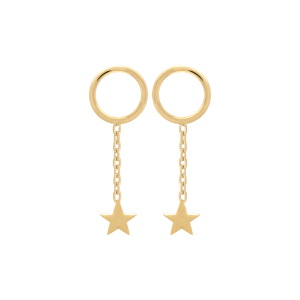 Boucles d'oreilles pendantes composées d'un cercle et d'une étoile en plaqué or jaune 18 carats.