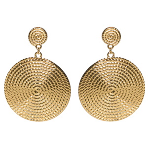 Boucles d'oreilles pendantes en forme de spirale en acier doré.