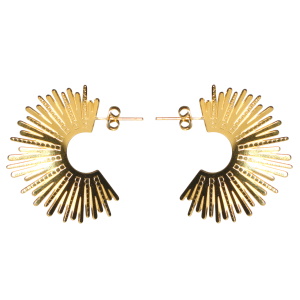 Boucles d'oreilles pendantes en forme de rayons de soleil en acier doré.