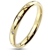 Bague anneau en acier doré incrustée de 10 d'oxydes de zirconium blancs.