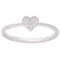 Bague anneau en argent 925/000 rhodié surmontée d'un cœur pavé d'oxydes de zirconium blancs.