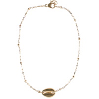 Bracelet chaîne de cheville avec coquillage cauri en acier doré. Fermoir mousqueton avec 3 cm de rallonge.