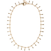 Bracelet chaîne de cheville composé d'une chaîne avec pampilles en acier doré. Fermoir mousqueton avec 3 cm de rallonge.