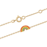 Bracelet pour homme composé d'une chaîne en plaqué or jaune 18 carats et d'un arc en ciel en émail multicolore. Fermoir anneau ressort avec anneaux de rappel à 13.5 et 15.5 cm.