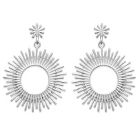 Boucles d'oreilles pendantes en forme de cercle entouré de rayons de soleil en argent 925/000 rhodié.