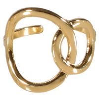Bague en forme d'anneaux entrelacés en acier doré. Taille ajustable.
