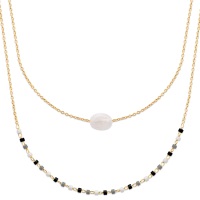 Collier double rangs composé d'une chaîne de 40 cm de long en plaqué or 18 carats avec une véritable pierre de lune ainsi qu'une chaîne de 45 cm de long en plaqué or 18 carats avec des perles de miyuki.