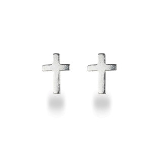 Boucles d'oreilles puces en forme de croix en argent 925 rhodié.