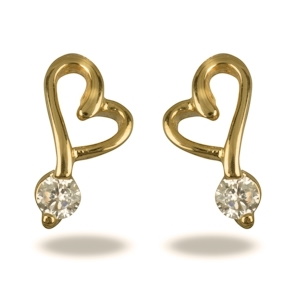 Boucles d'oreilles pendantes en forme de cœur en plaqué or jaune 18 carats serties d'un oxyde de zirconium blanc.