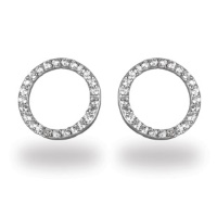 Boucles d'oreilles en forme de cercle en argent 925/000 rhodié pavées d'oxydes de zirconium blancs.