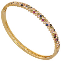 Bracelet jonc rigide en plaqué or jaune 18 carats pavé en partie d'oxydes de zirconium multicolore.