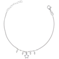 Bracelet composé d'une chaîne avec breloque étoile et de pampilles perles en argent 925/000 rhodié. Fermoir mousqueton avec 2,5 cm de rallonge.