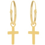 Boucles d'oreilles créoles avec croix pendantes en plaqué or jaune 18 carats.
