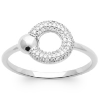 Bague composée d'un anneau avec boule en argent 925/000 rhodié et un cercle pavé d'oxydes de zirconium blancs.