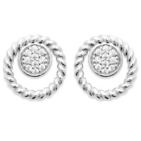 Boucles d'oreilles composées d'un cercle tressé en argent 925/000 rhodié et un pavage rond d'oxydes de zirconium blancs.