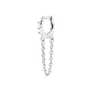 Boucle d'oreille avec une chaînette en argent 925 rhodié sertie d'un oxyde de zirconium blanc. Vendu à l'unité.