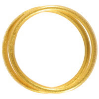 Lot de 2 bracelets bouddhistes jonc semi rigide en tube de plastique remplis de poudre de couleur dorée brillante.