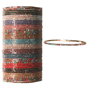 Bracelet fantaisie élastique en métal doré serti de strass multicolores. Plusieurs coloris différents. Vendu à l'unité. Votre préférence en commentaire.