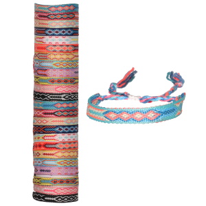 Bracelet brésilien fantaisie en textile multicolore avec motifs. 12 coloris différents. Vendu à l'unité. Votre préférence en commentaire.