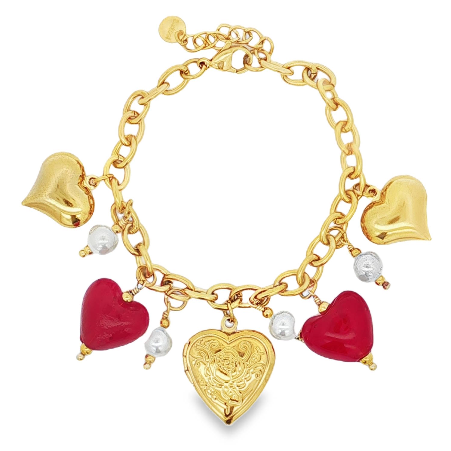 Ce bracelet à breloques en acier doré arbore un design charmant avec des perles nacrées à coupe cabochon et des motifs en forme de cœur.<br/>La chaîne en acier doré ajoute une touche de luxe, tandis que les breloques créent un look ludique et élégant, parfait pour toutes les occasions.<br/>Les détails fins et les matériaux de qualité supérieure font de ce bracelet un accessoire unique et tendance.<br/>Fermoir mousqueton avec 3 cm de rallonge. Coeur Adolescent Adulte Amour Femme Fille Indémodable Ce bracelet à breloques en acier doré arbore un design charmant avec des perles nacrées à coupe cabochon et des motifs en forme de cœur.<br/>La chaîne en acier doré ajoute une touche de luxe, tandis que les breloques créent un look ludique et élégant, parfait pour toutes les occasions.<br/>Les détails fins et les matériaux de qualité supérieure font de ce bracelet un accessoire unique et tendance.<br/>Fermoir mousqueton avec 3 cm de rallonge. Coeur Adolescent Adulte Amour Femme Fille Indémodable