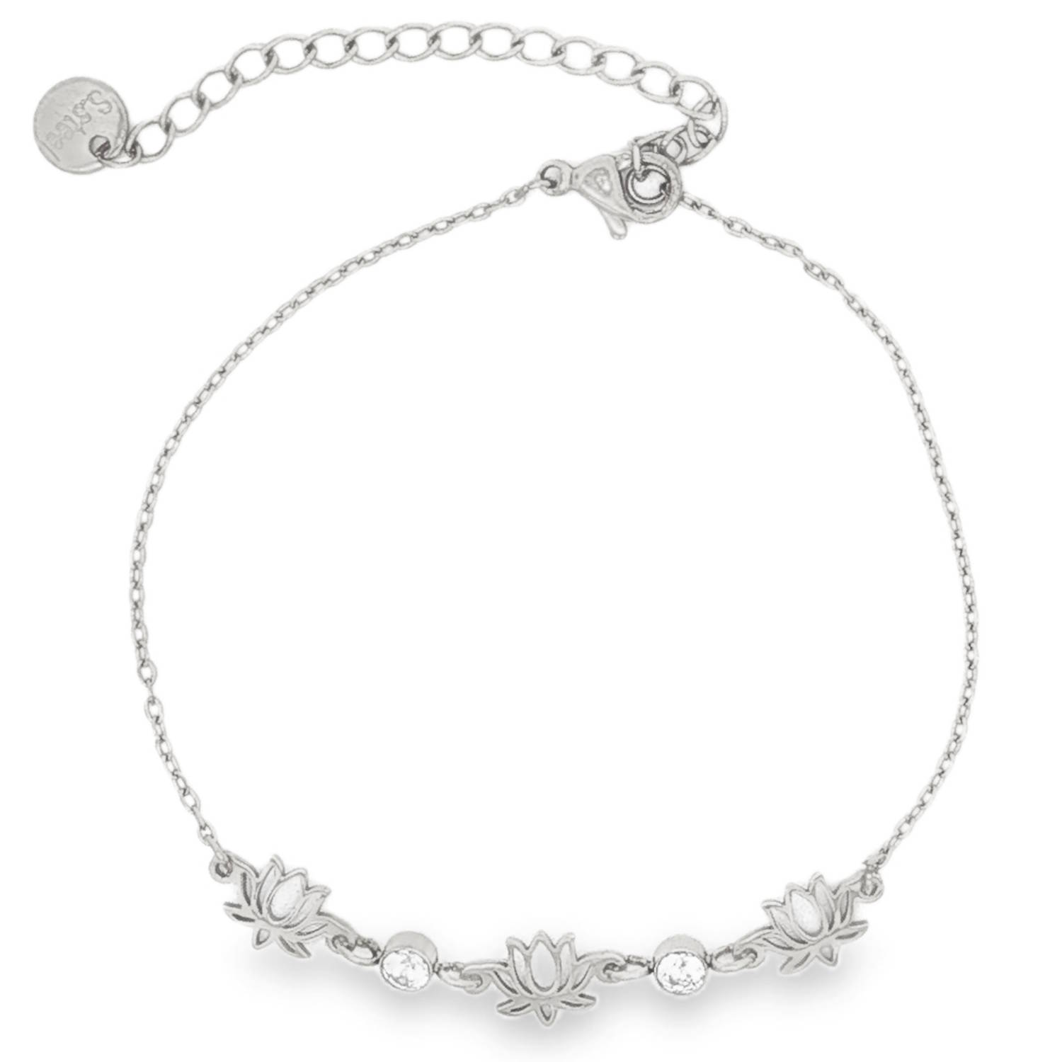 Ce bracelet chaîne délicat en acier argenté est orné de motifs floraux stylisés et de strass ronds taille brillant. <br/>Le design raffiné met en valeur l'éclat des strass, offrant un contraste subtil avec le poli lumineux de l'acier.<br/>Un accessoire discret et élégant pour sublimer votre poignet avec une touche de féminité.<br/>Fermoir mousqueton avec 5 cm de rallonge. Rond Strass Adolescent Adulte Femme Fille Fleurs Indémodable Nature Ce bracelet chaîne délicat en acier argenté est orné de motifs floraux stylisés et de strass ronds taille brillant. <br/>Le design raffiné met en valeur l'éclat des strass, offrant un contraste subtil avec le poli lumineux de l'acier.<br/>Un accessoire discret et élégant pour sublimer votre poignet avec une touche de féminité.<br/>Fermoir mousqueton avec 5 cm de rallonge. Rond Strass Adolescent Adulte Femme Fille Fleurs Indémodable Nature