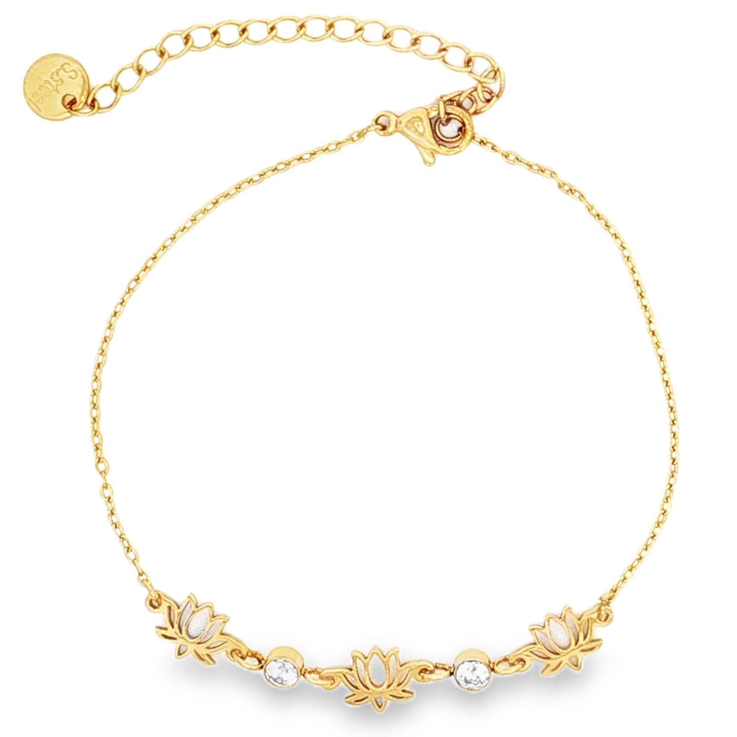 Ce bracelet chaîne délicat en acier doré est orné de motifs floraux stylisés et de strass ronds taille brillant. <br/>Le design raffiné met en valeur l'éclat des strass, offrant un contraste subtil avec le poli lumineux de l'acier.<br/>Un accessoire discret et élégant pour sublimer votre poignet avec une touche de féminité.<br/>Fermoir mousqueton avec 5 cm de rallonge. Rond Strass Adolescent Adulte Femme Fille Fleurs Indémodable Nature Ce bracelet chaîne délicat en acier doré est orné de motifs floraux stylisés et de strass ronds taille brillant. <br/>Le design raffiné met en valeur l'éclat des strass, offrant un contraste subtil avec le poli lumineux de l'acier.<br/>Un accessoire discret et élégant pour sublimer votre poignet avec une touche de féminité.<br/>Fermoir mousqueton avec 5 cm de rallonge. Rond Strass Adolescent Adulte Femme Fille Fleurs Indémodable Nature