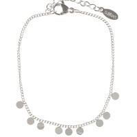 Bracelet composé d'une chaîne et de pampilles rondes en acier argenté. Fermoir mousqueton avec une rallonge de 3 cm.